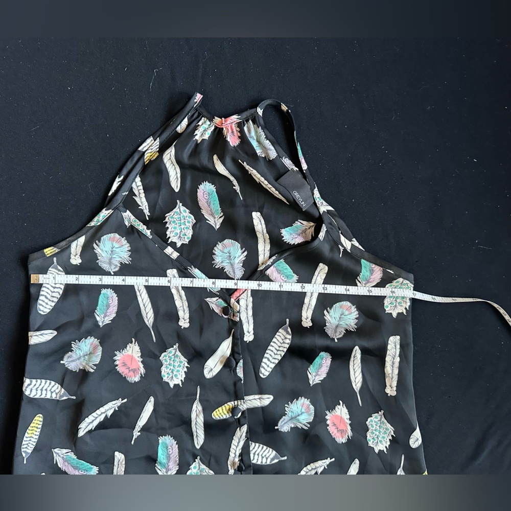 Anthropology Greylin Black Feather Print Halter Tank Top - Picture 5 of 8